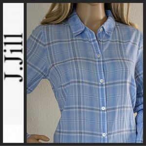 J. Jill Light Blue Plaid Button Down Shirt